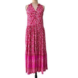 R. Vivimos Women's A-Line Midi Dress Red Floral V-Neckline L New
